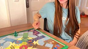 Game night wins cute stepsister's blowjob and swallow