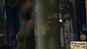 Watch this curly-haired beauty get fucked outdoors in public!