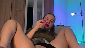 Young teen enjoys double penetration at home