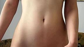 Petite teen 18+ rubs shaved pussy to orgasm with dildo