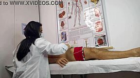 patient gets excited in front of the nurse during workout