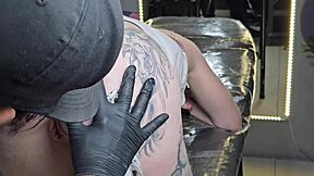 Starting my day with a new anal tattoo, then spreading for huge black cock