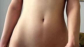 Petite teen 18+ rubs shaved pussy to orgasm with dildo