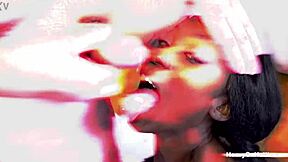 oiled ebony babe eats cum. bent over in amateur teen video.