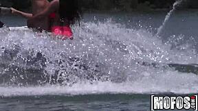 Hot threesome sucking cocks on the seadoo outdoors