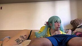 Brazilian Hatsune Miku gives deepthroat blowjob backstage