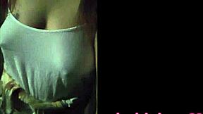 cute teen shows boobs while walking in public