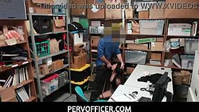 Shy girl shoplifter uses her sexy mouth to suck officer's big cock in pov scene