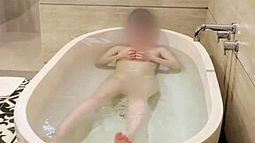 bathing of beautiful japanese college student with small waist and cute face