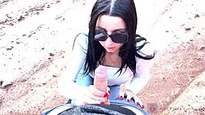 Cute Couple In Beautiful Canyon Gives Deep Blowjob With Glasses