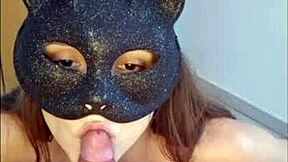 Curvy latina beauty girl performing oral