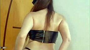 Curvy latina beauty girl performing oral