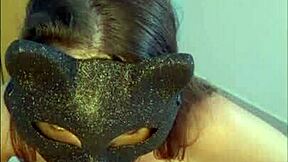 Curvy latina beauty girl performing oral