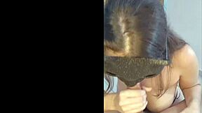 Curvy latina beauty girl performing oral