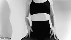 petite german brunette teases in fishnet tights and leggings