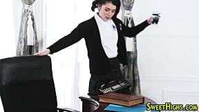 The Teen In Office Uniform Gets Cum In Mouth From Cock