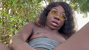 Is Lola Black Playing With Her Pussy Outside?