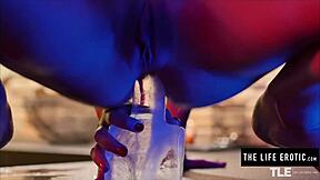 Perfect country girl pleasures herself intensely by the fire.