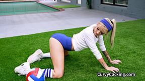 volleyball chick makes trainer's dick hard then rides it