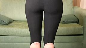 photoshoot with hazel ash modeling a shiney button down with yoga pants leggings