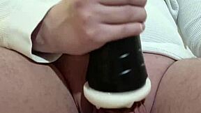 amateur guy fucks fleshlight and cums close up
