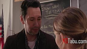 Tiny Cheerleader Fucks Teacher on Desk in Classroom