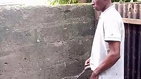 guy demonstrates peeing technique for prostate issues.