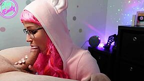 Petite step-sister in cosplay gives suggestive blowjob