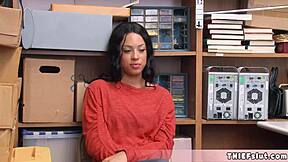 petite half black teen 18+ caught shoplifting, gets fucked by mall cop 😏