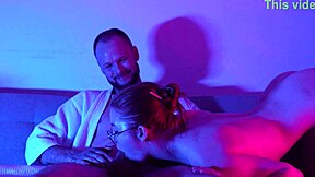 Redhead coworker fucks after the work party with bent over cowgirl riding