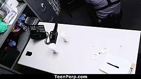 Horny officer strips Scarlett naked in office revealing perfect tits