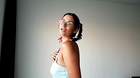 She gives a blowjob to huge cock, licking balls and swallowing cum.