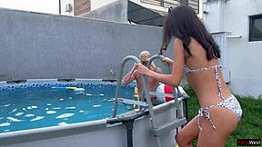 Gangbang party with double creampie at the pool 😈