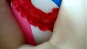 Sophie Boldly Fingers Pussy in Jeans Miniskirt and Red Lingerie on Webcam