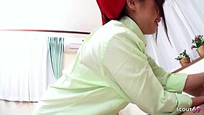 i interviewed this skinny japanese milf maid who helped my small waist virgin with first fuck and blowjob