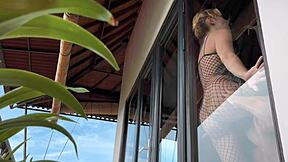 Hot babe in fishnets gets intense doggystyle quickie recorded