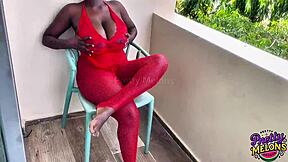 i watch this teen masturbate outdoors in lingerie, squirting with big clit and juicy ass