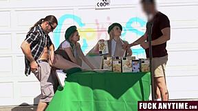 Stepdaughters sell cookies, suck cocks under stepdads' guidance in group freeuse