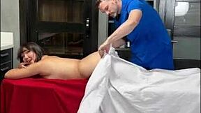 Asian college girl gets naked oil massage leading to big cock fuck.