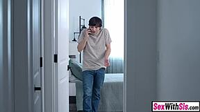 Stepbro walks in on big tits teen stepsister and fucks her