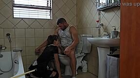 Petite Slut Sucks Cock On Toilet