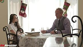 Petite teen student gets christmas cum down throat