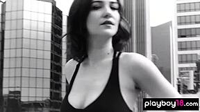 Redhead Teen Skye Blue Strips, Reveals Pierced Nipples Boldly