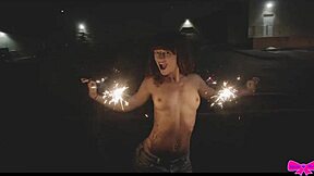 Topless Outdoors Sparklers With Honey Gold Dakota Marr