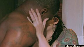 Glamorous teen with tattoo, are you riding BBC in the shower cowgirl style?