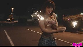 Topless Outdoors Sparklers With Honey Gold Dakota Marr