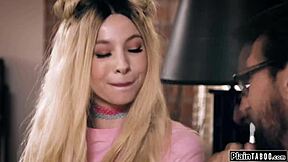 Teen feels intense pleasure sucking and fucking stepdad's big cock