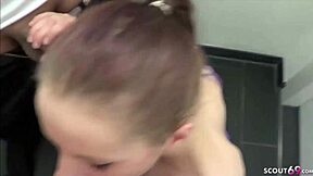 hey german teen, what are you doing in the staircase with two guys?