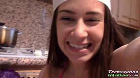 Oh, amateur teen spits cum after blowjob!