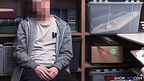 Female mall cop blackmails young guy into a situation